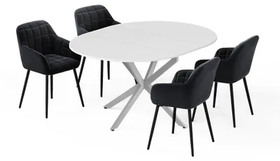 Immagine prodotto di Set di tavoli da pranzo Vicco Loyd Bianco/Grigio 120 x 120 cm con 4 sedie da pranzo (nere), Model 62782