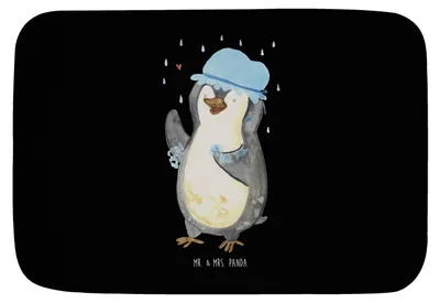 Produktbild von Mr. & Mrs. Panda Badezimmerteppich Pinguin Duschen - Schwarz - Geschenk, Singen, Duschvorleger, Dusche, duschmatte, Badvorleger, glücklich sein, Duschkonzert, Badematte
