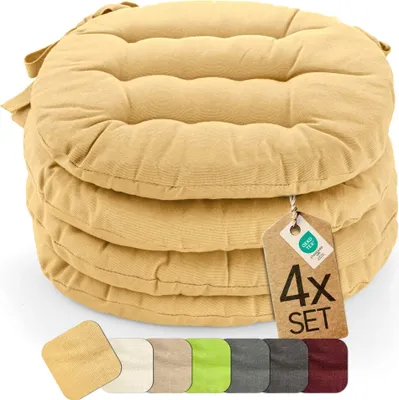 Produktbild von etérea Sitzkissen rund - Stuhlkissen Indoor & Outdoor 4er Set 38x38 cm - Beige - mit Bändern