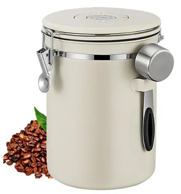 Luftdichter Kaffeecontainer 2800 ml Edelstahl beige mit Ventil und Löffel