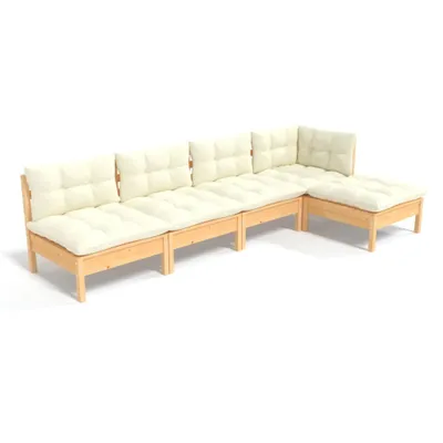 Image de vidaXL Ensemble de salon de jardin 5 pièces avec coussins Crème Pin
