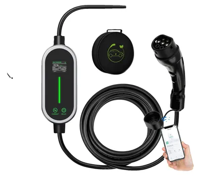 Obrázok produktu pre Prenosná nabíjačka pre elektromobily, inteligentné nabíjanie, nastaviteľný prúd, čierna farba
