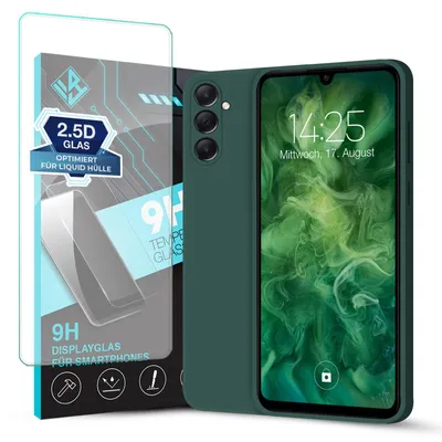 Produktbild von Hülle für Samsung Galaxy A05s mit 9H Displayglas Displayschutz Case Cover Bumper Smartphone Softgrip Schutzhülle Farbe: Grün