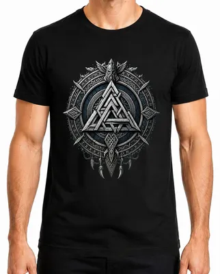 Imagen del producto de Camiseta negra, talla XL, con motivos vikingos: Valknut, runas, Odín, cuervos, berserker, guerrero, Asatru, pagano, "Señor"