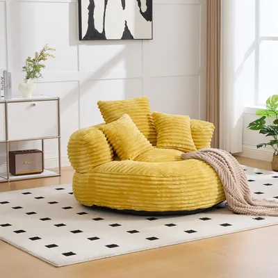 Image de OKWISH Fauteuil - Fauteuil Poire avec Dossier Haut et 3 Coussins, Confort Ergonomique pour Salon, Chambre ou Gaming - Velours Côtelé, Jaune Moutarde