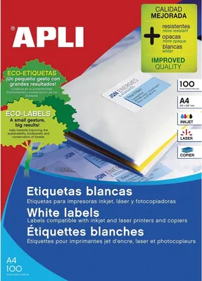 Produktbild von APLI 01272, Weiß, 70 x 35, 2400 Stück(e), 100 Blätter, A4