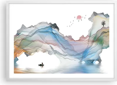 Produktbild von Gerahmtes Poster - Weißer Rahmen - Wellen Berge Fee - 70x50 cm - Wand Bild - Wanddeko - Wandbilder - Kunstposter - Wandposter - Bilderrahmen - Bilder - Kunstdruck - Wanddekoration - P2WAA70x50-4684