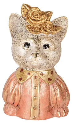 Image de Clayre & Eef Figurine de décoration Chat 12x9x18 cm Blanc Rose Plastique
