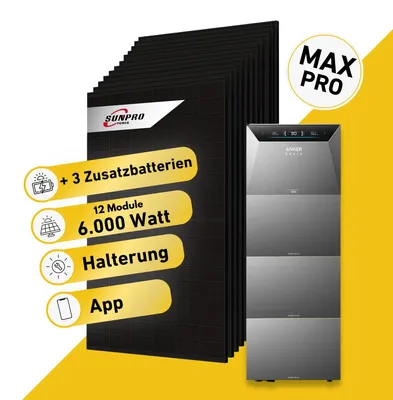 Produktbild von Balkonstrom Balkonkraftwerk 6000W mit Speicher | 3xZusatzspeicher | Biberschwanzdachhalterung | 12xSolarmodul Bifazial | Anker Solix 4 Pro |Wieland Kabel 15m