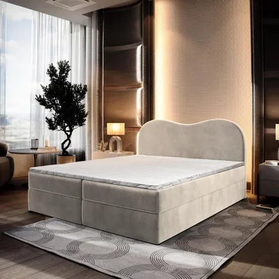 Produktbild von Masseno Boxspringbett FLUVIA M 140x200 cm Komplett-Set mit Bonell Matratze und Topper, Polsterbett mit Bettkästen -Creme, MONOLITH 04