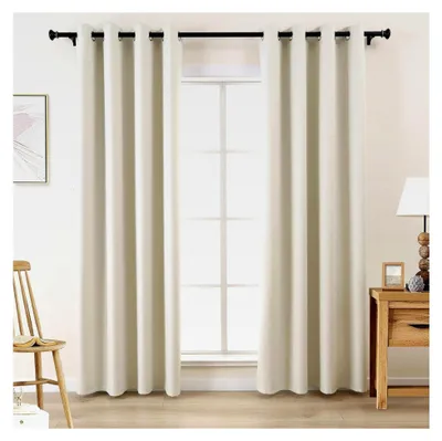 Produktbild von Verdunkelungsvorhänge Elfenbein, Creme - 100% lichtundurchlässige Gardinen mit Ösen, 145 cm Länge, 2er Set in Leinenoptik