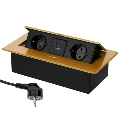 Image de Prise encastrée en aluminium escamotable 2x I USB-A USB-C I or