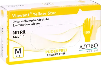 Produktbild von Viawant® Yellow Star Nitrilhandschuhe gelb, Gr. L – 100 Stück, puderfrei