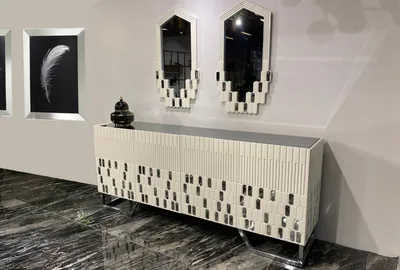 Immagine prodotto di Credenza 2x specchio sala da pranzo design mobili console cassettiera beige