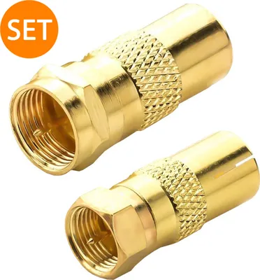Produktbild von ORSEM SET SAT Kabel Adapter F-Stecker auf 1x IEC Antennenstecker & 1x Antennenbuchse Koax Antenne Verbinder 9,5mm Kupplung für Koaxialkabel Vergoldet