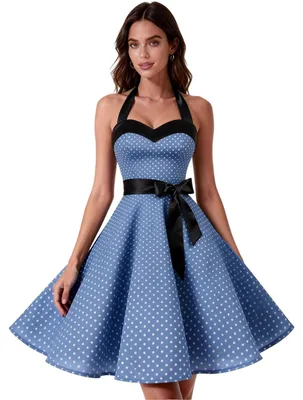 Zdjęcie produktu dla Sukienka koktajlowa damska, midi, w stylu vintage, fason A, elegancka, niebieska, rozmiar M, Obraz wygenerowany przez AI