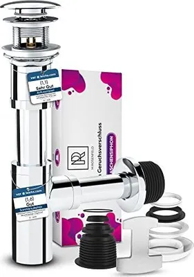 A bathroom sink drain assembly and siphon kit, displayed on a white background.