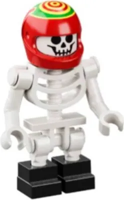 A Lego skeleton figure wearing a racing helmet.