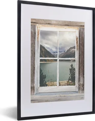 Produktbild von MuchoWow® Gerahmtes Poster Durchschaubar - Holz - Berge 30x40 cm - Poster mit Schwarzem Bilderrahmen Wandposter Rahmen Foto Bilder - Wandposter Schlafzimmer