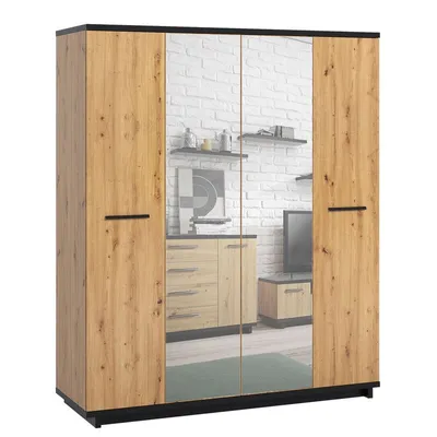 Obrázek produktu pro Šatní skříň 180 cm se zrcadlem DELAWARE - dub artisan / matná černá