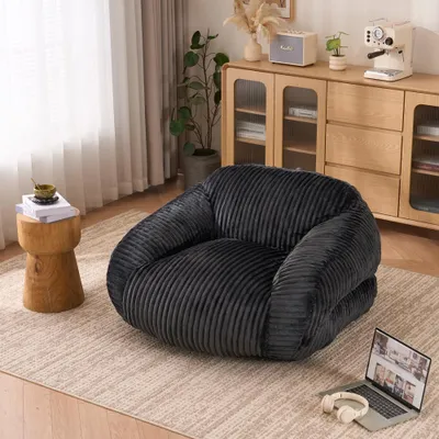 Produktbild von AIORBER Sitzsack für Erwachsene flauschiger Loungesessel aus Cord, vakuumverpackt und montagefrei für Wohnzimmer und Schlafzimmer, Dunkelgrau
