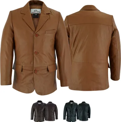 Produktbild von Herren lederblazer Lederjacke aus Lammnappa echtleder Jacke Blazer Leder , Größe:54/XL, Farbe:Karamell