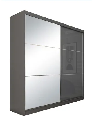 Produktbild von Schrank mit Schwebetüren VIVA 200cm - Kleiderschrank mit Schubkasteneinsätze & Kleiderstangen (Graphit)