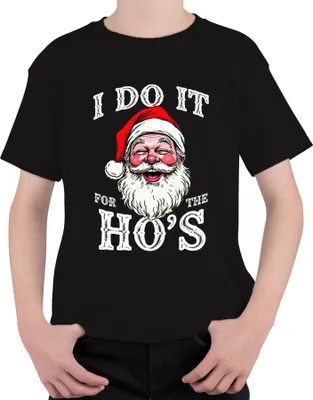 Produktbild von I DO IT FOR THE HO'S Weihnachtsmann Humor lustig Weihnachten Uni Kinder T-Shirt, Schwarz, 140