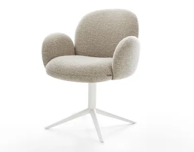 Produktbild von DELIFE Drehstuhl Nube-Flex mit Armlehnen Webstoff Soft Beige Fußkreuz Weiß 360° drehbar Wippfunktion Taschenfederkern