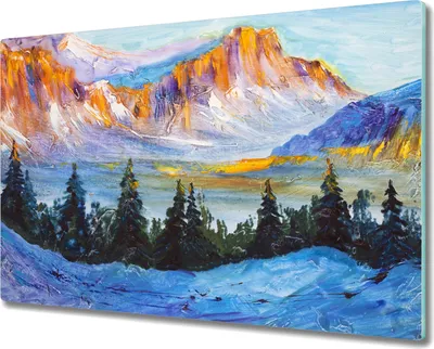 Produktbild von Coloray Hackbrett Kochplattenabdeckung Herdabdeckplatte 80x52 cm Schneidebrett Küchenbrett - Winter Schnee Baum nach oben