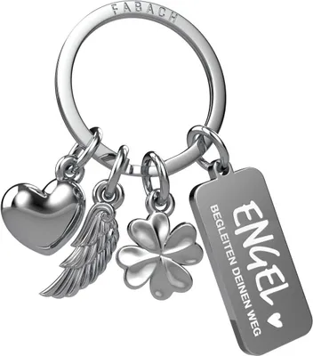 Produktbild von FABACH Schutzengel Schlüsselanhänger 3 Charms mit Gravur - Schutzengel Auto Schlüsselanhänger Fahr vorsichtig - Geschenk Engel Glücksbringer Auto Führerschein - Engel begleiten deinen Weg