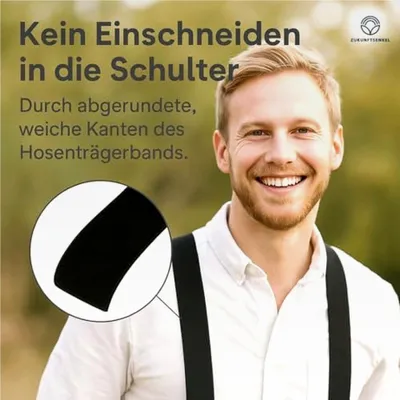 Produktbild von Hosenträger mit 4 starken Clips X-Form 3,5 cm Breite für Herren und Damen, verstellbar und elastisch