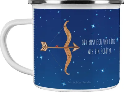 Produktbild von Mr. & Mrs. Panda Pott Sternzeichen Schütze - Sternenhimmel Blau - Geschenk, Geburtstag November, Schützenfest, Emaille Becher, Dezember, Tasse, Teetasse, Reisebecher