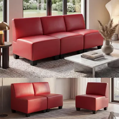 Immagine prodotto di Divano componibile 3 posti Lyon, Pelle finta ~ rosso, senza braccioli