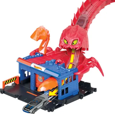 Obrázek produktu pro Mattel HDR32 Hot Wheels City gefährliche Skorpion-Stachel Attacke Rennbahn Rennstrecke inkl. 1 Modellauto Polizeistation Looping Stunts Spielset