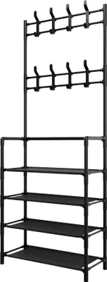 Produktbild von MIRJAN24 Regal Kaspir, Standregal mit 4 Einlegeböde und 8 Kleiderhaken, Einfache und schnelle Montage (Farbe: Schwarz)