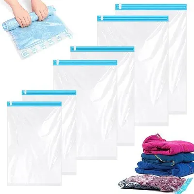Image de Lot de 10 - Sacs de voyage - Sacs de voyage peu encombrants - Sacs de voyage réutilisables sous vide - Gain de place de 75 % - Il suffit de les enrouler et de les comprimer - Sacs de voyage hermétiques et portables pour les vêtements - Aucune machine à vide ni pompe nécessaire - 40 x 60 cm - Sacs de voyage en -