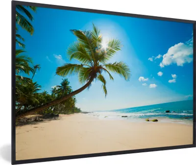 Produktbild von MuchoWow® MuchoWow® Gerahmtes Poster Strand - Meer - Sonne - Palme 90x60 cm - Poster mit zchwarzem Bilderrahmen - Fotorahmen - Foto-Plakat