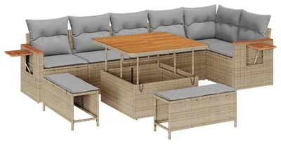 Image de Ensemble de canapé de jardin 9 pcs Beige polyrotin