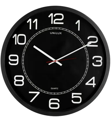 Obrázok produktu pre Unilux 400094568, Múr, Quartzové hodiny, Kolo, Čierna, Akrylonitrilbutadienstyren (ABS), Sklo