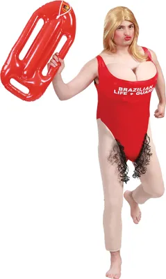 A person wearing a novelty lifeguard costume.