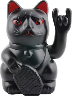 Produktbild von Glückskatze Angry Cat Maneki-neko Rocker Zeichen matt schwarz 15cm Winkekatze Lucky cat