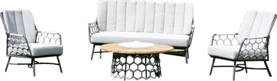 Produktbild von Sonnenpartner 4-teilige Lounge-Sitzgruppe Yale mit Tisch Aluminium mit Teakholz/Polyrope silbergrau Loungegruppe