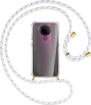 Produktbild von Handykette Backcover-Schutzhülle mit Band (Metall goldfarben) für Nokia 5.4 - weiß/grau