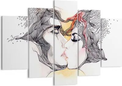 Produktbild von Bild auf Leinwand - Leinwandbild - Paar Küssen Abstraktion - 150x100cm - Wand Bild - Wanddeko - Leinwanddruck - Bilder - Kunstdruck - Wanddekoration - Leinwand bilder - Wandkunst - EA150x100-3005