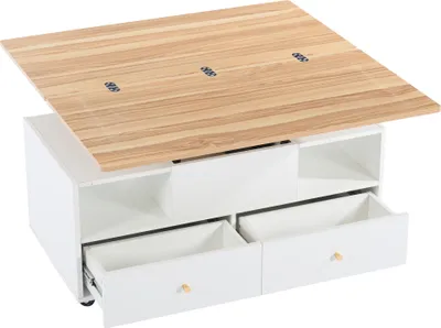 Produktbild von STILVORA Couchtisch Höhenverstellbarer mit Universalrollen,Sofatisch mit ,Klappfunktion&4 Schubladen,Beweglicher Wohnzimmertisch,Natur