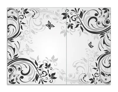 Produktbild von Wallario Herdabdeckplatte aus Glas, Größe 70 x 52 cm 2-teilig, Motiv Schnörkelmuster mit Schmetterlingen