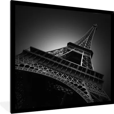 Produktbild von MuchoWow® Gerahmtes Poster Der Eiffelturm in Schwarz und Weiß 40x40 cm - Poster mit Schwarzem Bilderrahmen Wandposter Rahmen Foto Bilder - Mit Rahmen - Wanddekoration Schlafzimmer