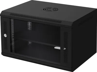 Zdjęcie produktu dla ECD Germany Szafa sieciowa 6 U, szafa serwerowa 19 cali, czarna, montaż ścienny, 600x370x450 mm, w pełni zmontowana, z drzwiami ze szkła bezpiecznego, nośność 60 kg