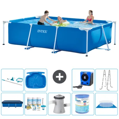 Immagine prodotto di Piscina Intex con struttura rettangolare - 300 x 200 x 75 cm - blu - include copertura - pacchetto di manutenzione - pompa filtro per piscina - filtro - copertura del terreno - kit di pulizia